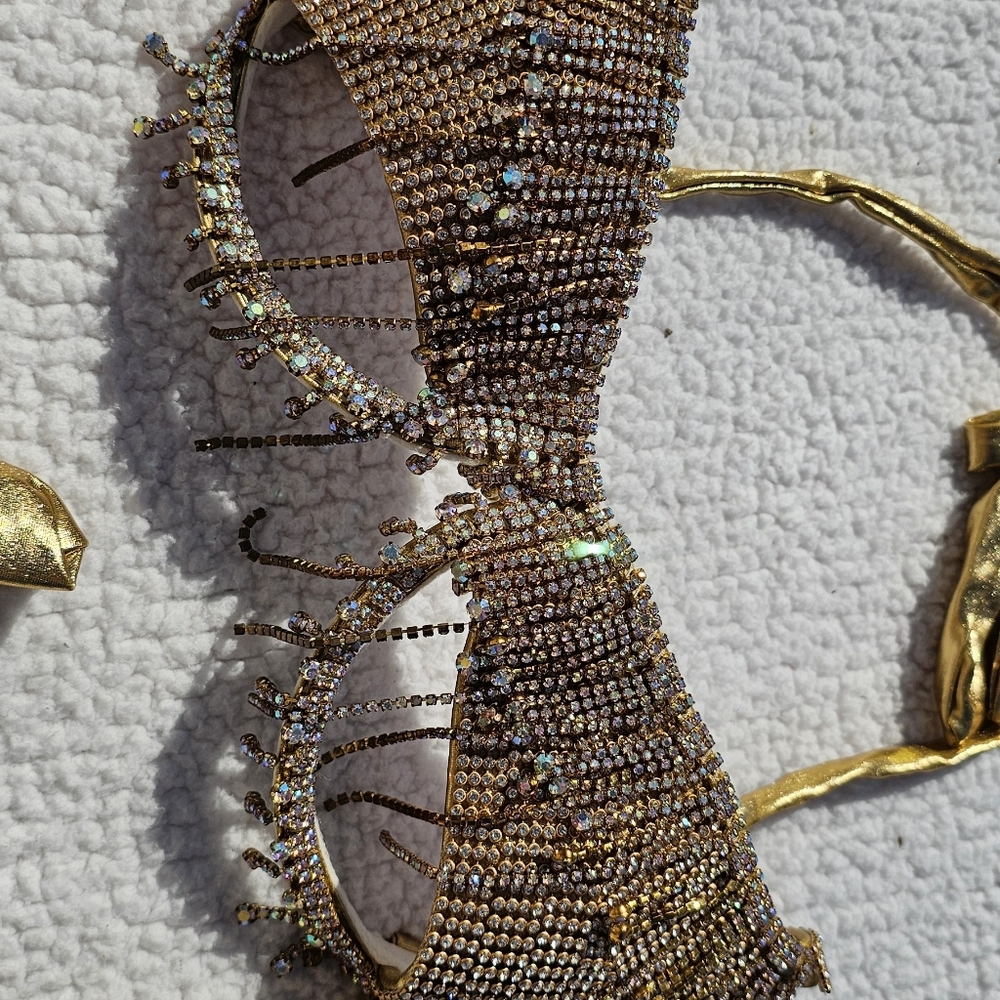 Gold Beaded Halter Rave Top - Picture 3 of 7